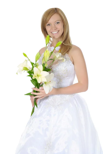 Невеста с букетом лилий . — стоковое фото