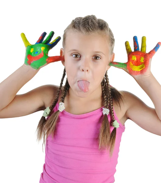 Legrační dívka ukazuje jazyk — Stock fotografie