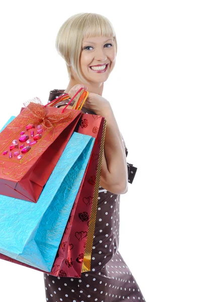 Güzel kadınlar alışveriş torbaları ile — Stok fotoğraf