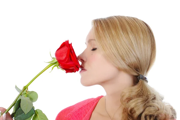 Mädchen mit einer roten Rose. — Stockfoto