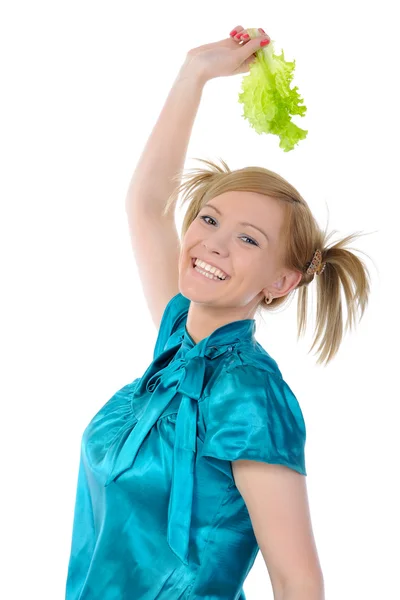 Szép nők kezében saláta — Stock Fotó