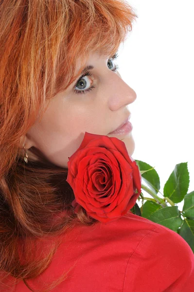 Kızıl saçlı kadın bir gül — Stok fotoğraf