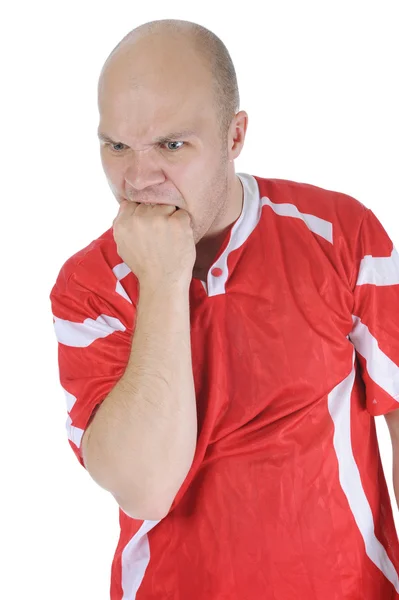 Soccer player in the red form. — Stock Photo, Image