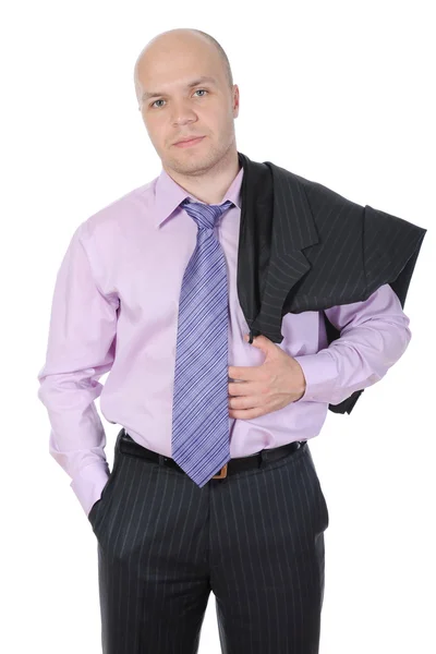 Biznesmen z kurtkę w ręce — Zdjęcie stockowe
