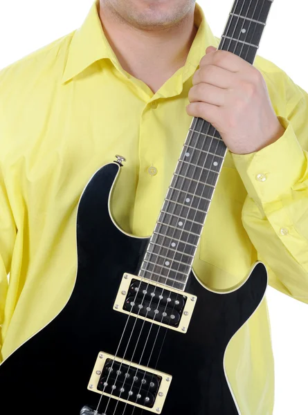 Férfi fekete gitár. — Stock Fotó