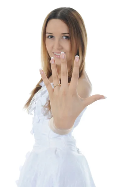 Bride shows ring. — Stock Photo, Image