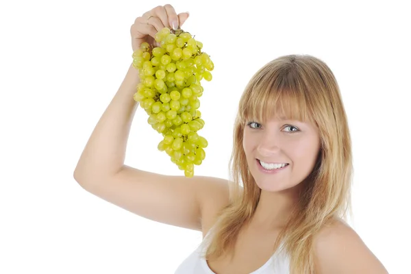 Девушка с зеленым виноградом . — стоковое фото