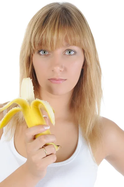 Girl with a banana. — Stock Photo, Image