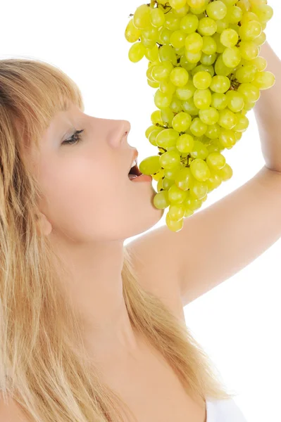 Lány eszik szőlő — Stock Fotó