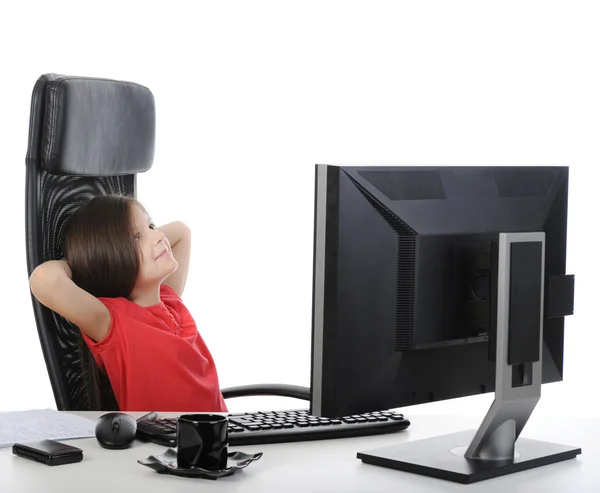 Girl in the office in front of computer — Stock Photo, Image