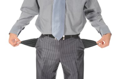 Businessman with empty pockets clipart