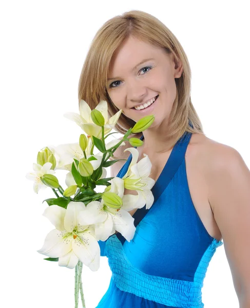 Szczęśliwa kobieta z lily — Zdjęcie stockowe
