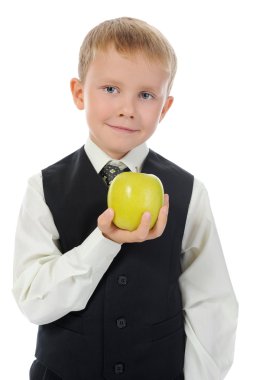 Boy holds an apple clipart