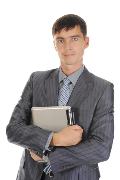 Uomo d'affari in possesso di laptop — Foto Stock