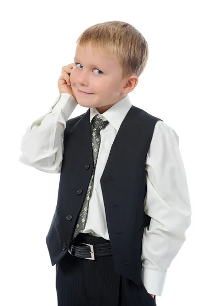 Хлопчик розмовляє по телефону . — стокове фото