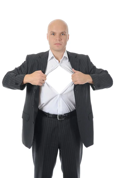 Geschäftsmann reißt sein Hemd auf — Stockfoto