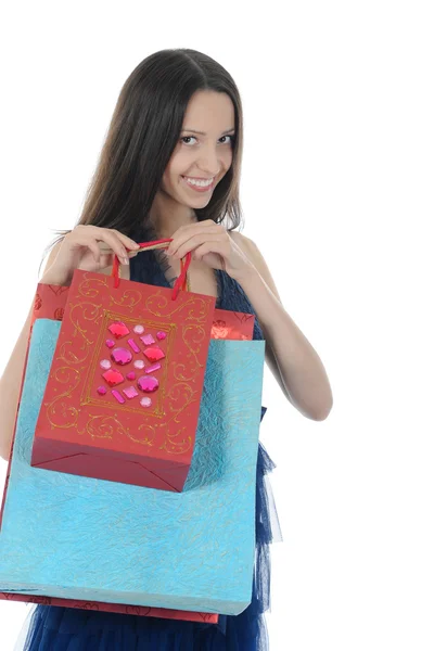 Όμορφο κορίτσι με τσάντες ψώνια — Φωτογραφία Αρχείου