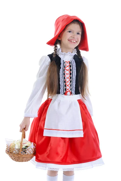 Dziewczyna w Czerwonym Kapturku z koszem — Zdjęcie stockowe