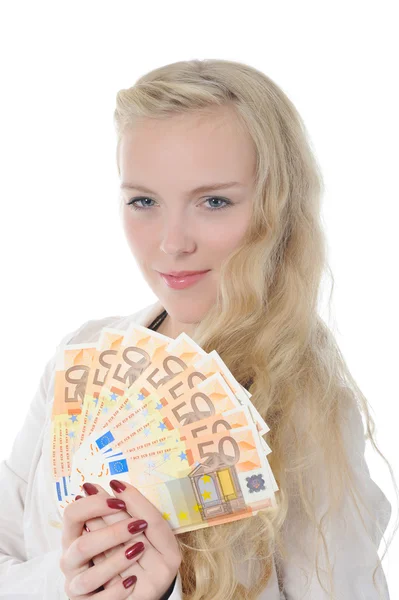 Mulher com dinheiro — Fotografia de Stock