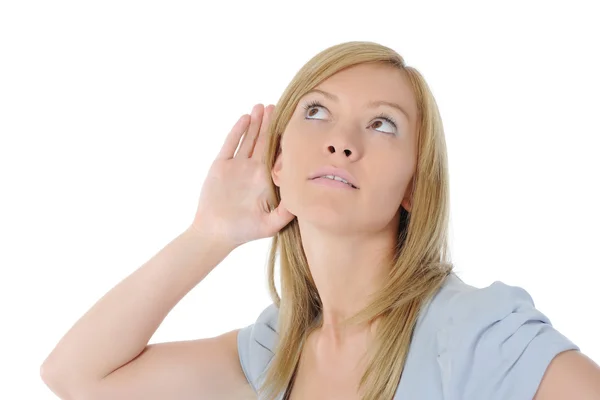 Mujer joven escuchando chismes — Foto de Stock