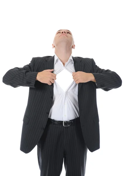 Businessman tears open his shirt — Stock Photo, Image