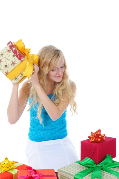Woman with gifts — Stock Photo, Image