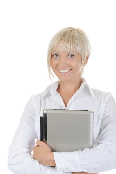 Blonde with a computer — Stock Photo, Image