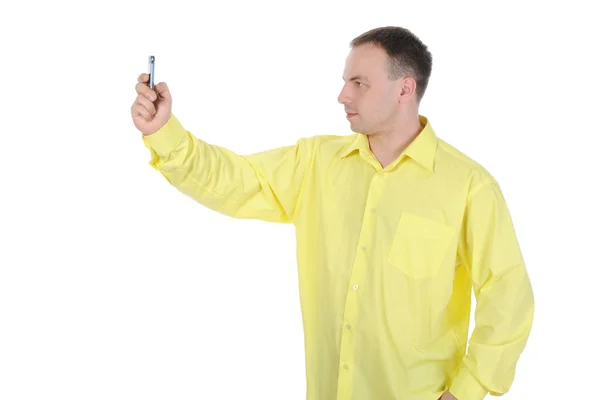 그의 손에 휴대 전화를 가진 남자. — 스톡 사진