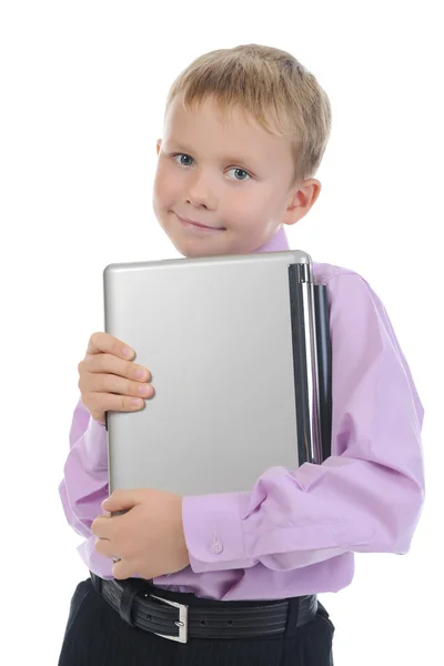 Хлопчик з ноутбуком . — стокове фото
