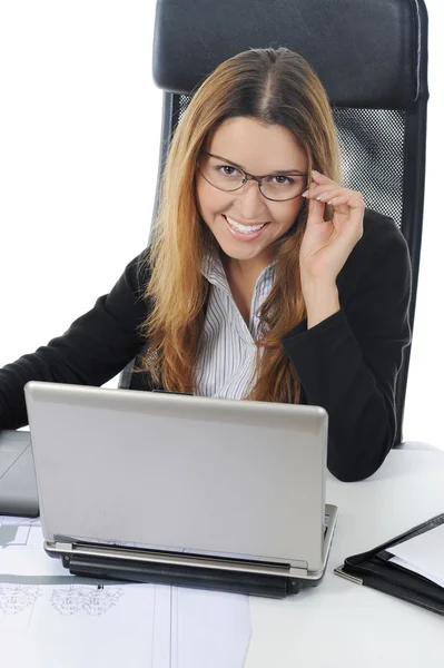 Happy business woman in the office. — Stock Photo, Image
