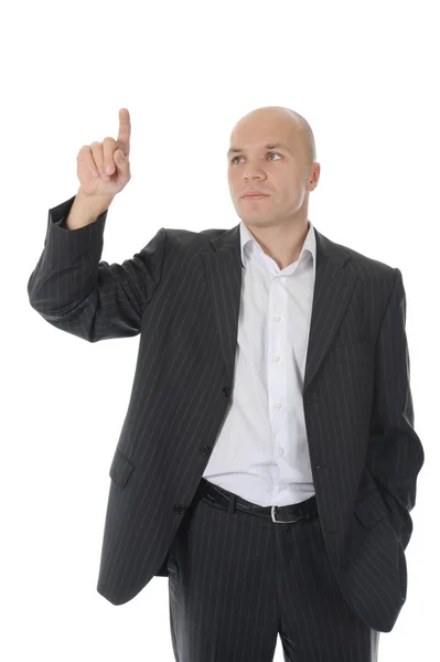 Бізнесмен вказує пальцем вгору — стокове фото