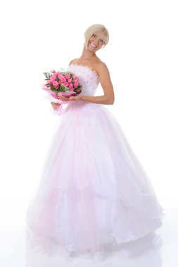 Happy bride with a bouquet clipart