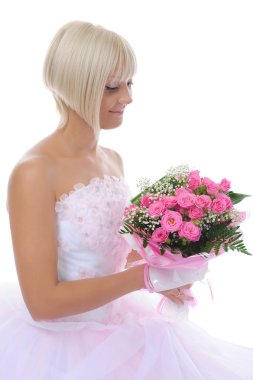 Happy bride with a bouquet clipart