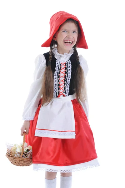 Chica en una gorra roja con una cesta — Foto de Stock
