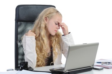 Crying girl in the office. clipart