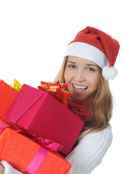 Bella donna di Natale con un regalo — Foto Stock