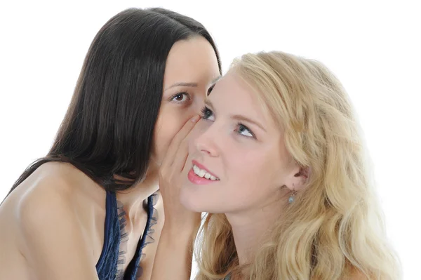 Zwei schöne Frauen erzählen Geheimnis — Stockfoto