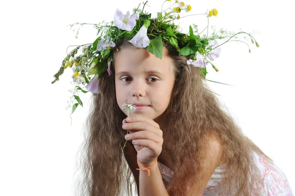 Girl with a wreath on his head. — Stock Photo, Image