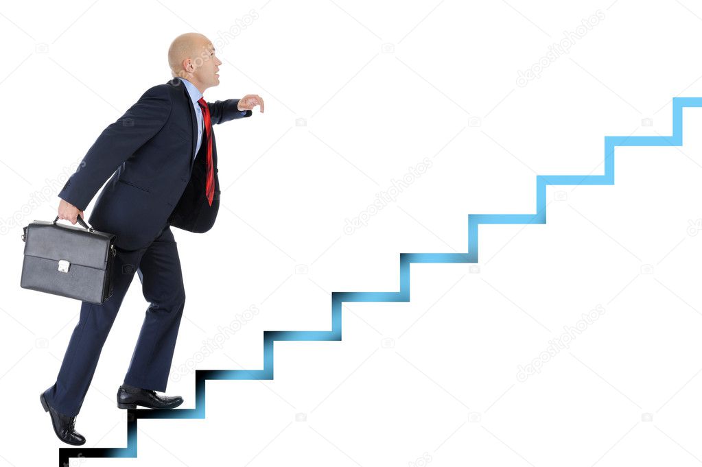 Businessman runs up the career ladder