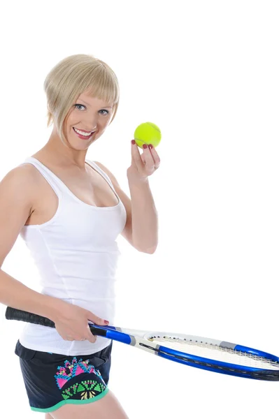Girl with a tennis racquet — Stock Photo, Image