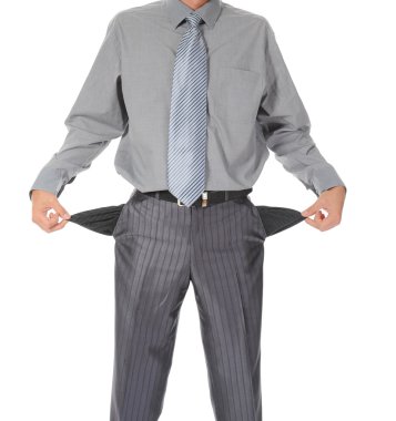 Businessman with empty pockets clipart