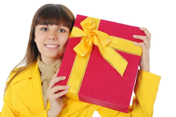 Brunette with a gift — Stock Photo, Image