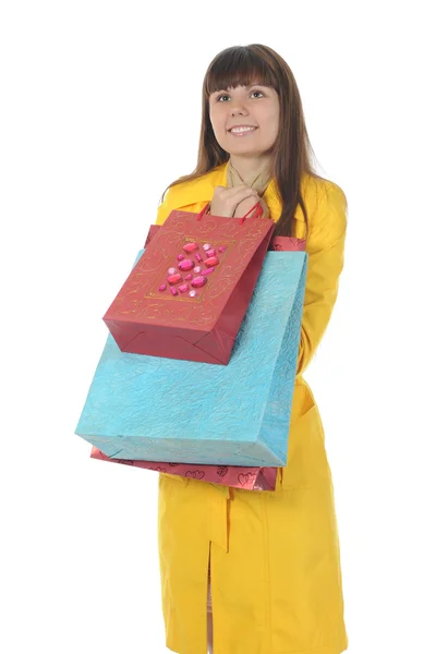 Krásná dívka s nákupními taškami — Stock fotografie