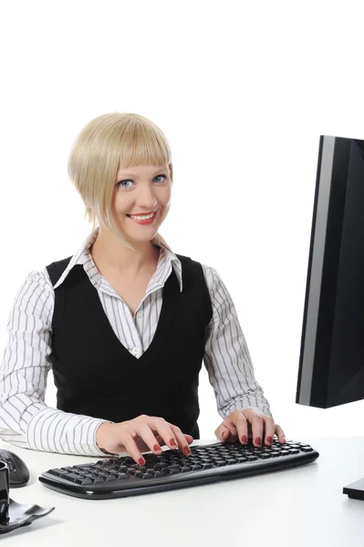 Schöne Blondine bei der Arbeit im Büro — Stockfoto