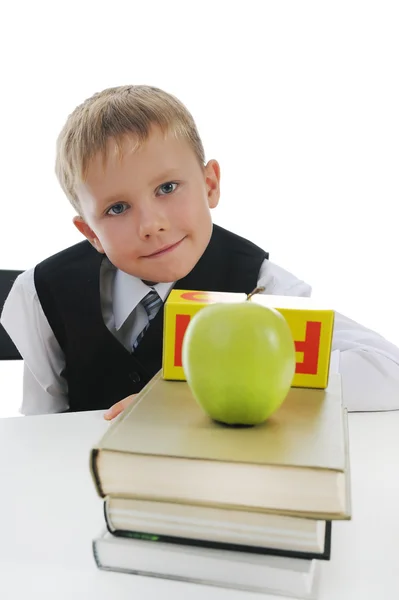 Chłopiec z zielonym jabłkiem Zdjęcie Stockowe