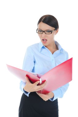 Businesswoman holding documents clipart