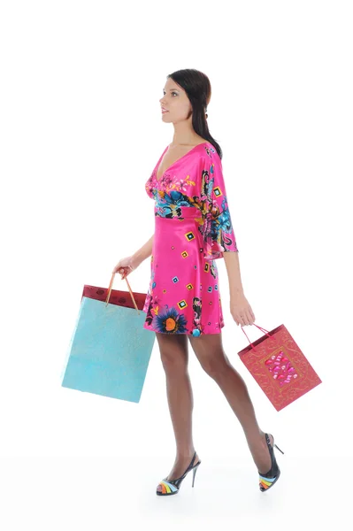 Hermosa chica con bolsas de compras —  Fotos de Stock
