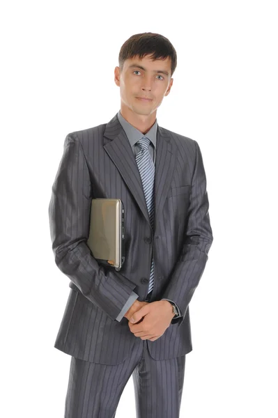 Uomo d'affari in possesso di laptop — Foto Stock