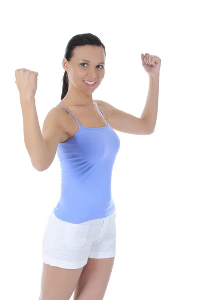 Krásná dívka sportovec ukazuje svaly — Stock fotografie