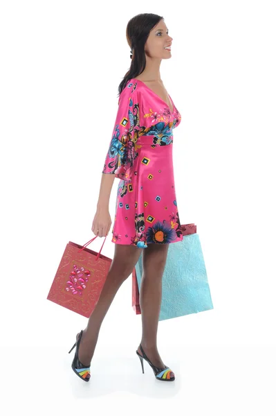 Gyönyörű lány bevásárló táskák — Stock Fotó